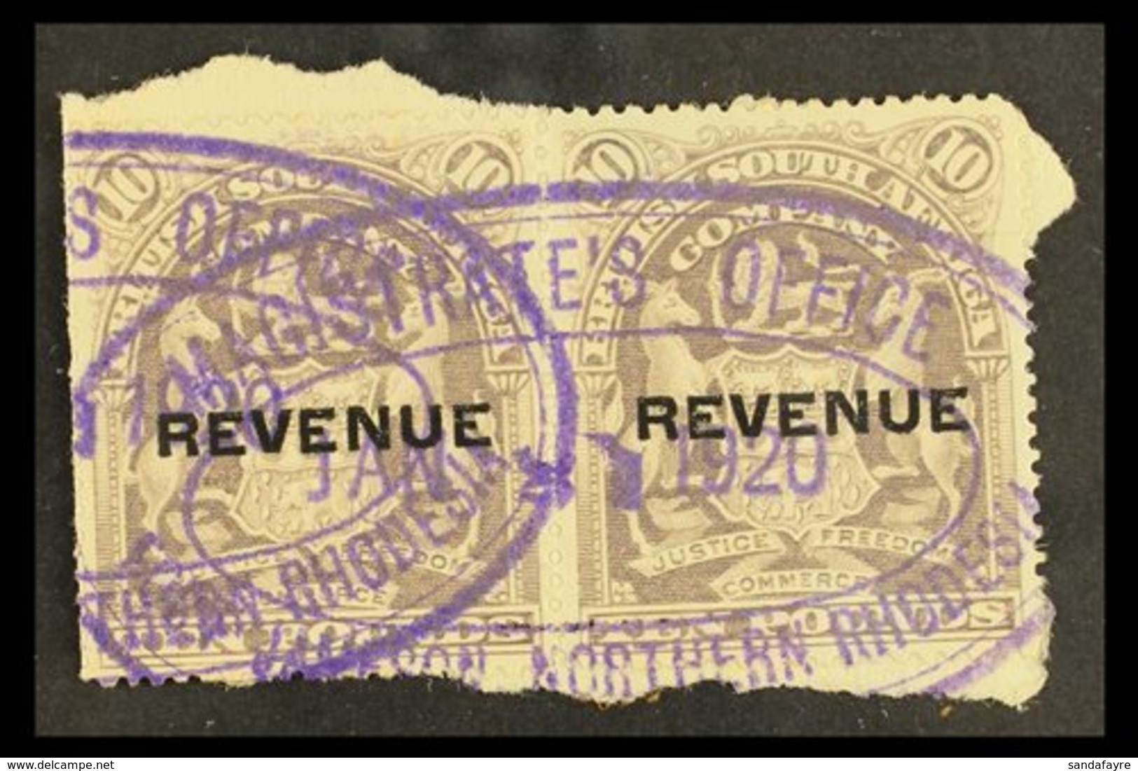 REVENUE STAMPS 1907 "REVENUE" Overprinted £10 Lilac, Barefoot 22, Horiz Pair Fine Used With Violet Oval Cancel. For More - Other & Unclassified