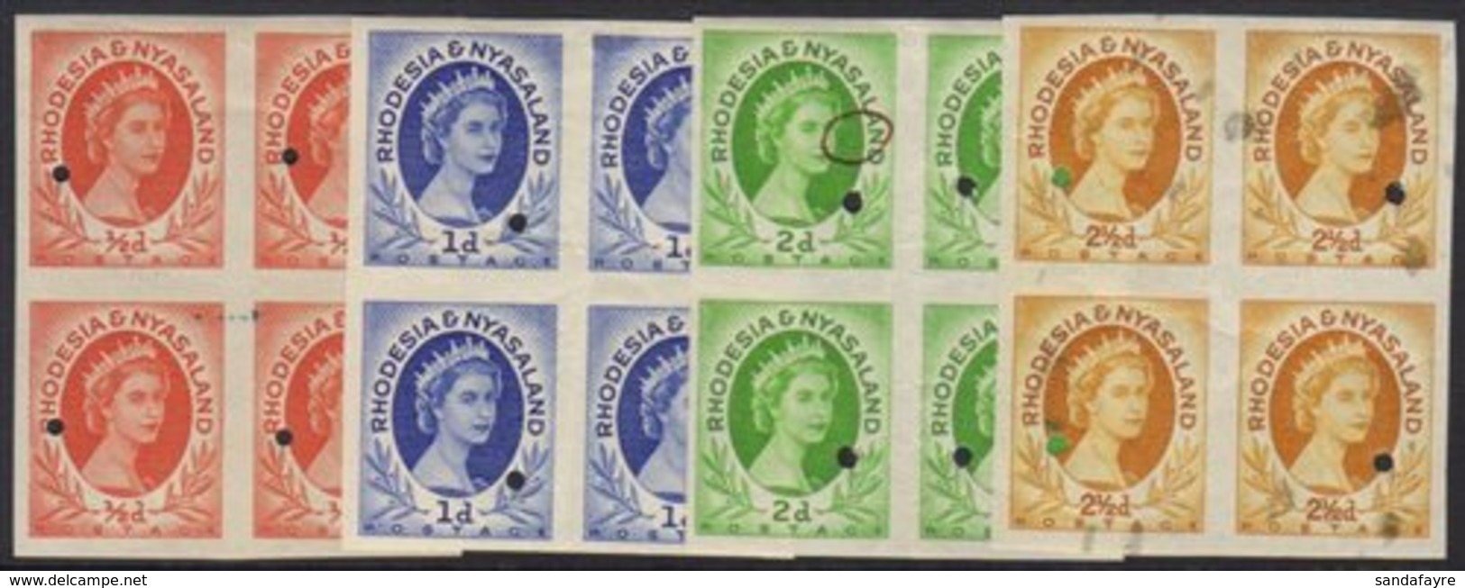 1954-56 Imperf Plate Proof Blocks Of Four ½d, 1d, 2d And 2½d, Mint Or Never Hinged Mint, With Archive Security Punch Hol - Rhodesia & Nyasaland (1954-1963)
