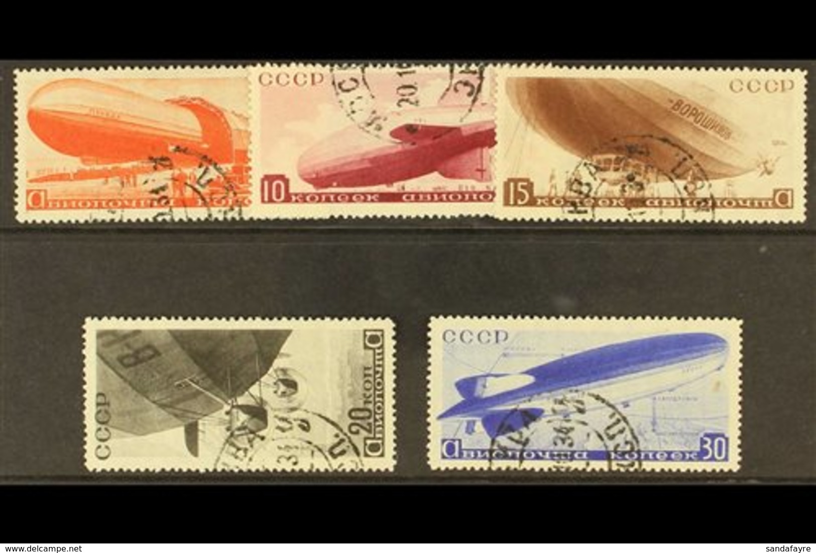 1934 Airship Propaganda Set, SG 662/6, Very Fine Used. (5 Stamps) For More Images, Please Visit Http://www.sandafayre.co - Autres & Non Classés