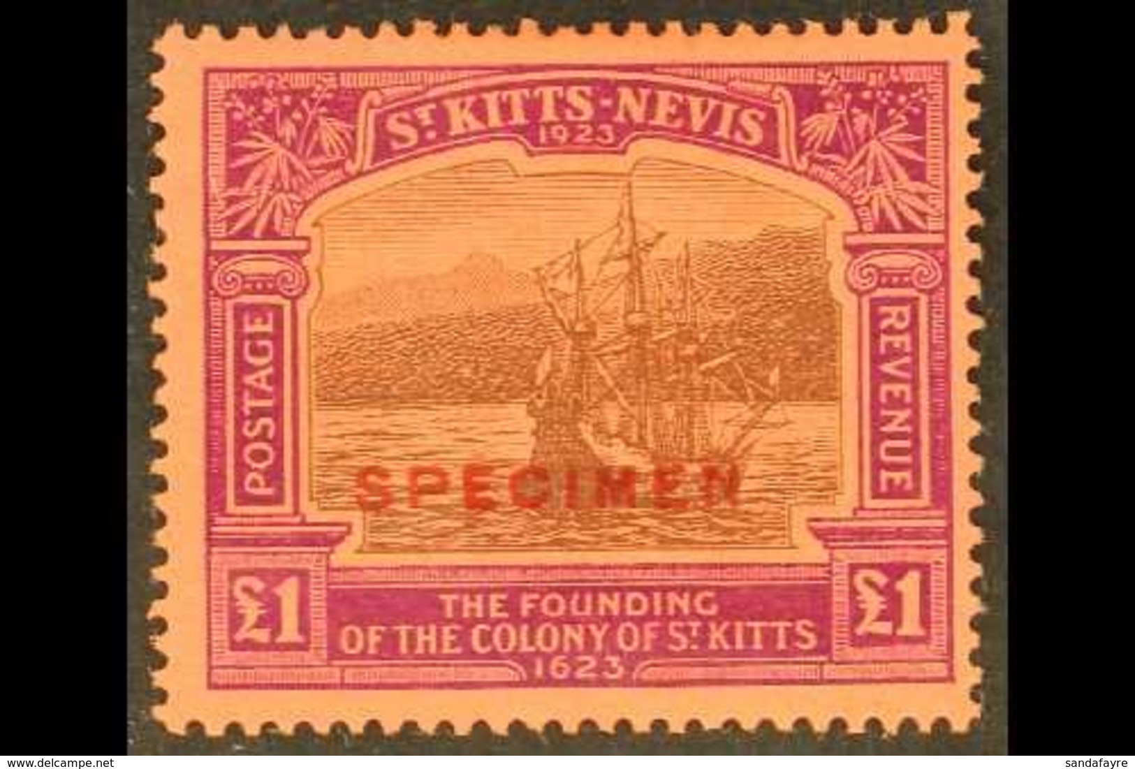 1923 £1 Black & Purple/red, MCA Wmk, SPECIMEN Overprinted, SG 60s, Very Fine Lightly Hinged Mint For More Images, Please - St.Kitts-et-Nevis ( 1983-...)