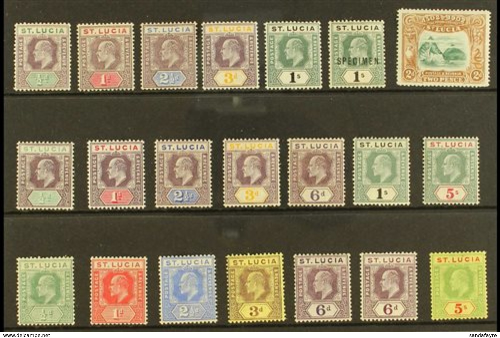 1902-10 MINT KEVII SELECTION A Fine Mint, Attractive Selection On A Stock Card. Includes 1902-03 Set Plus An Additional  - St.Lucia (...-1978)