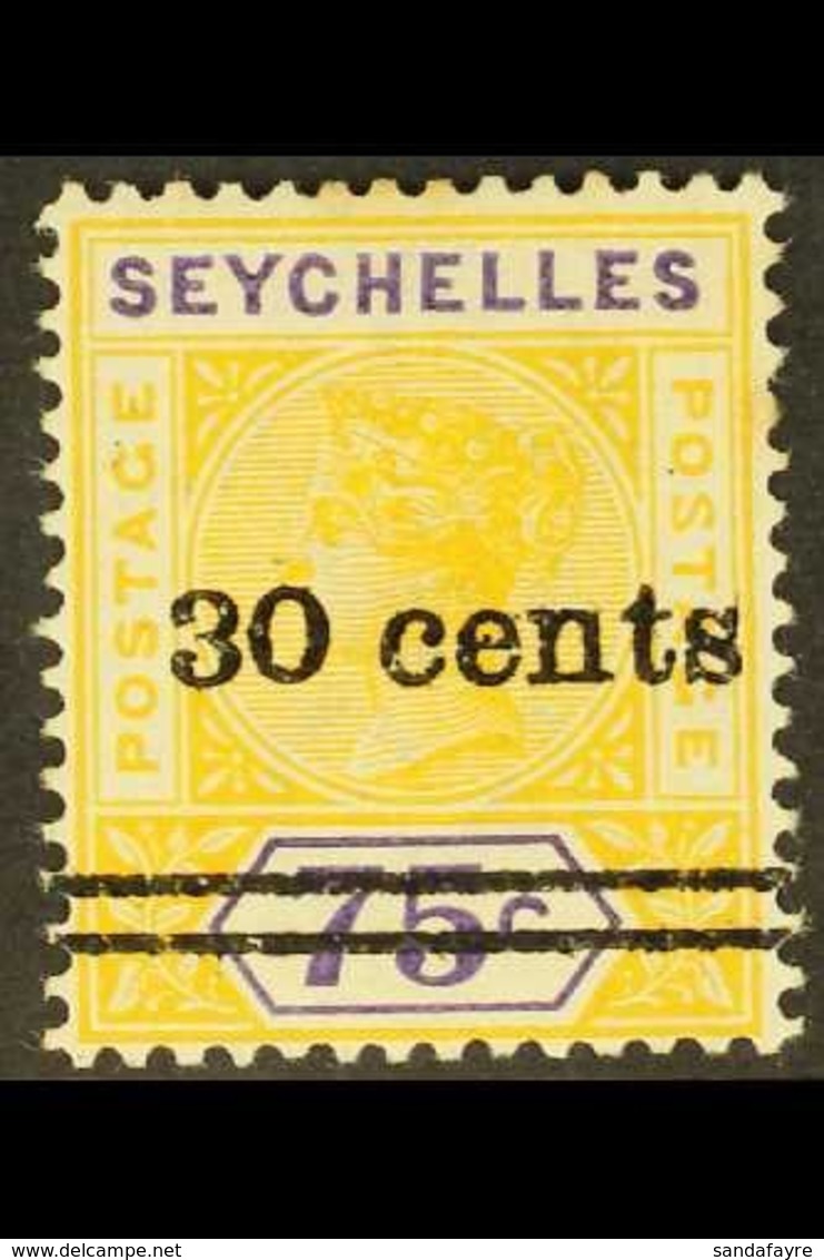 1902 30c On 75c. Yellow And Violet, REPAIRED "S", SG 42b, Fine Mint. For More Images, Please Visit Http://www.sandafayre - Seychelles (...-1976)
