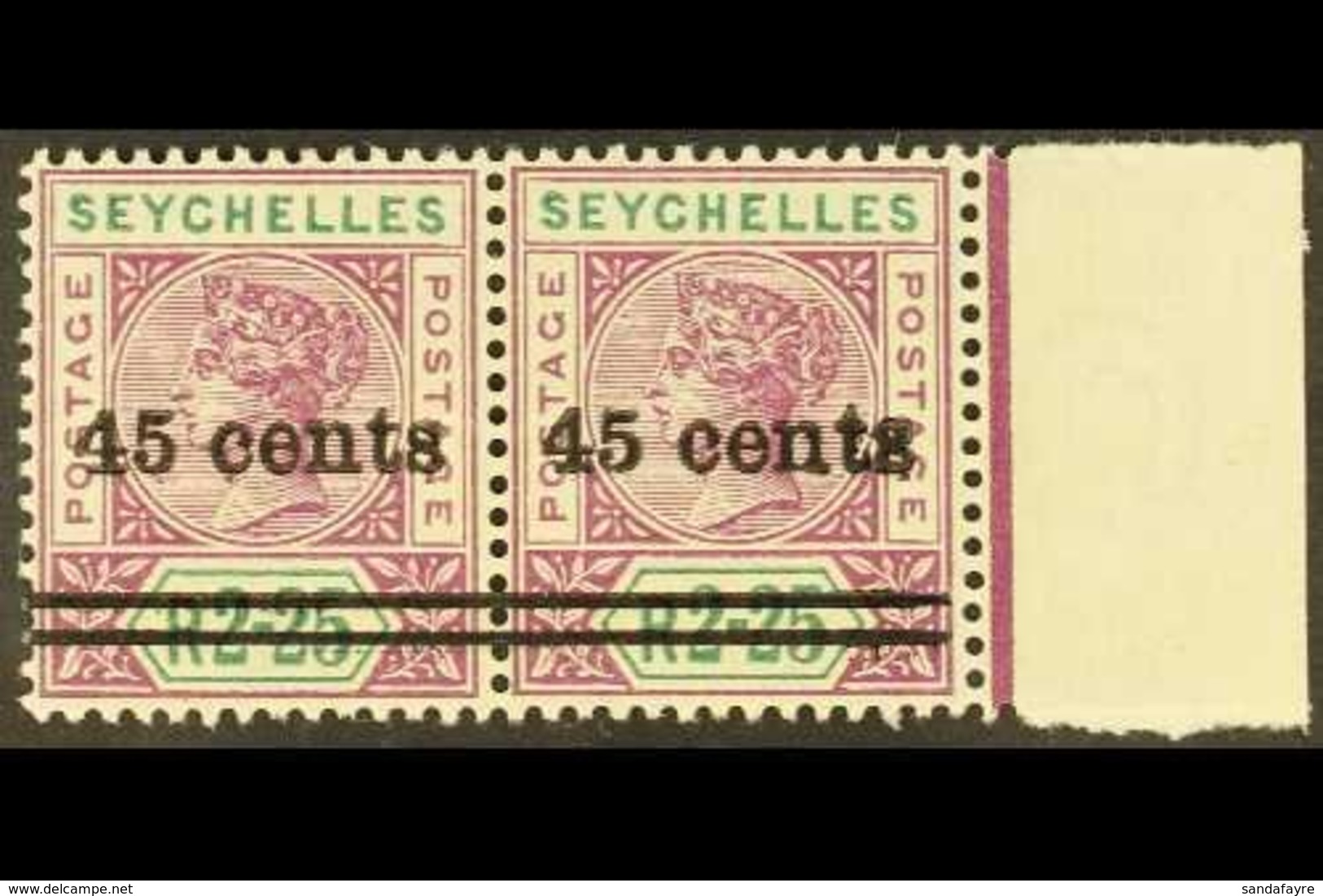 1902 45c On 2r.25 Bright Mauve And Green, SG 45, Never Hinged Mint Right Marginal Pair. For More Images, Please Visit Ht - Seychelles (...-1976)