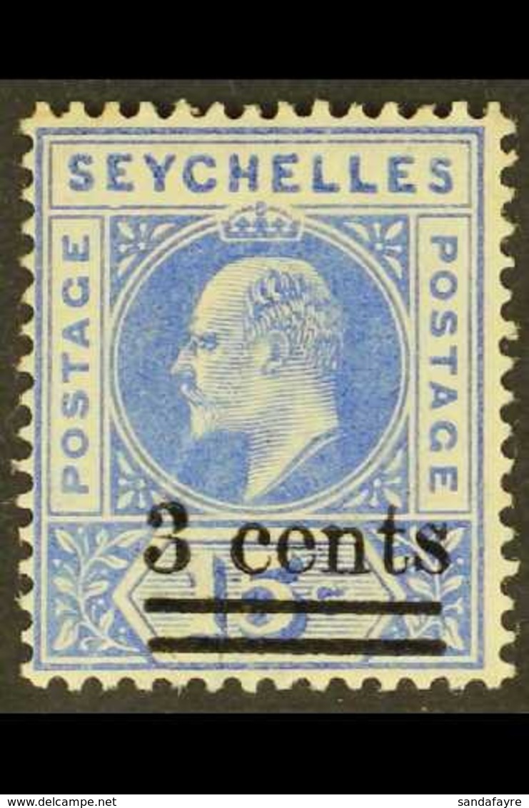 1903 3c On 15c Ultramarine, With Dented Frame, SG 57a, Mint With Diagonal Crease. For More Images, Please Visit Http://w - Seychellen (...-1976)