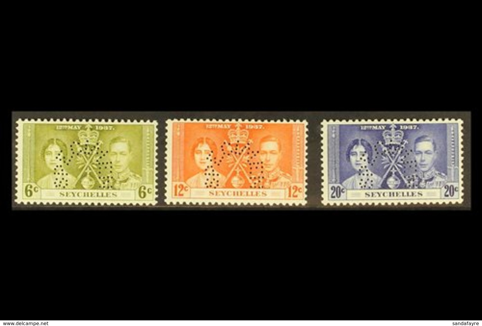 1937 Coronation Set, Perf. "SPECIMEN", SG 132/134s, Fine Never Hinged Mint. (3 Stamps) For More Images, Please Visit Htt - Seychelles (...-1976)