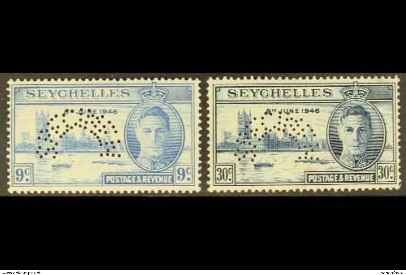 1946 Victory Set, Perf. "SPECIMEN", SG 150/151s, Fine Mint. (2 Stamps) For More Images, Please Visit Http://www.sandafay - Seychelles (...-1976)