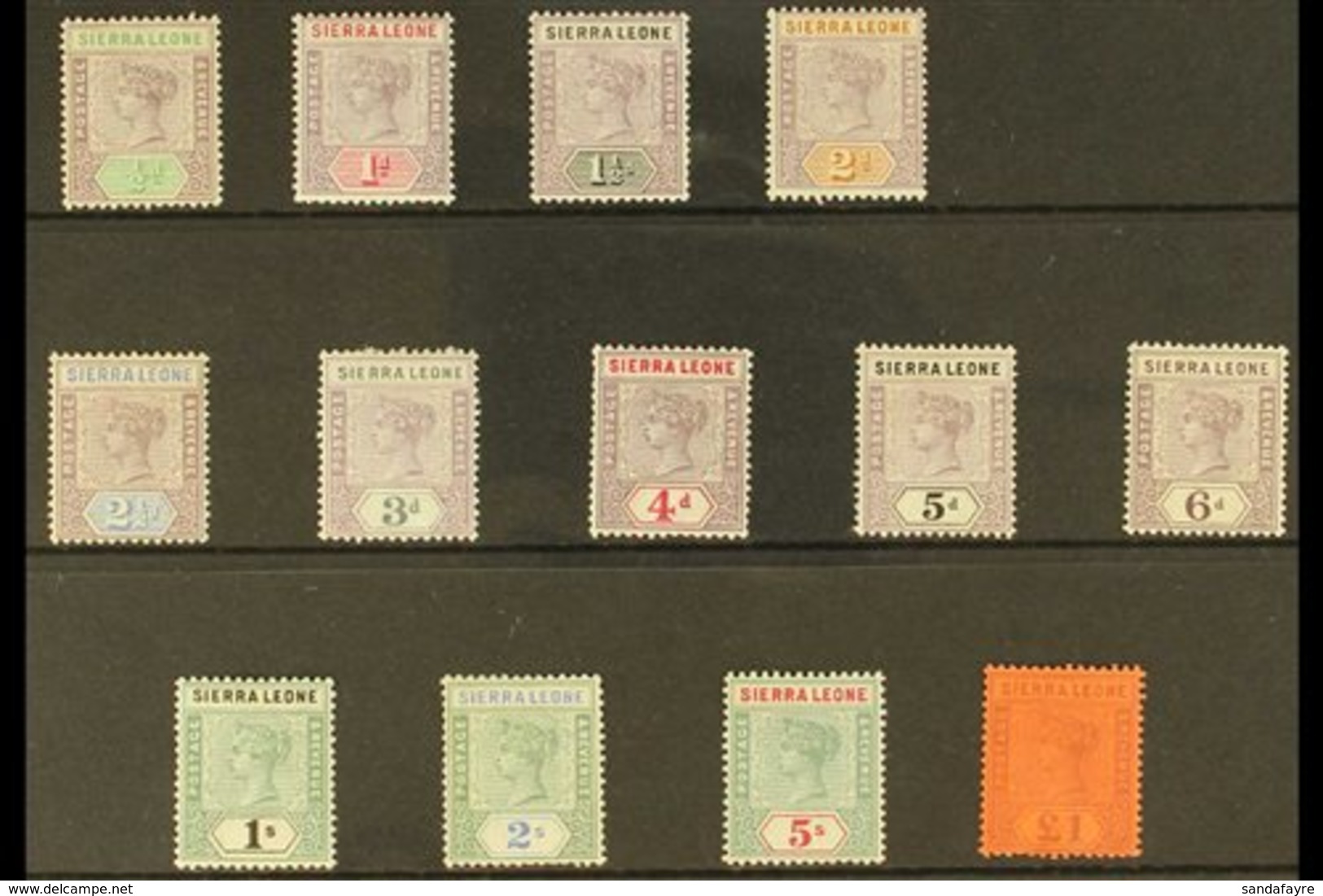 1896-97 "Tablet" Complete Definitive Set, SG 41/53, 2s (SG 51) With Short Perfs At Base & No Gum, The Rest Very Fine Min - Sierra Leone (...-1960)