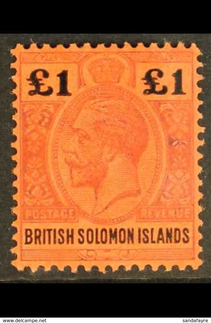 1914 £1 Purple And Black On Red, Geo V, SG 38, Fine Mint. For More Images, Please Visit Http://www.sandafayre.com/itemde - British Solomon Islands (...-1978)