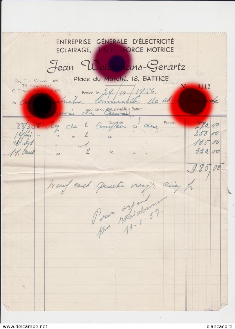 BATTICE 1956  JEAN WEICKMANS GERATZ - Electricity & Gas