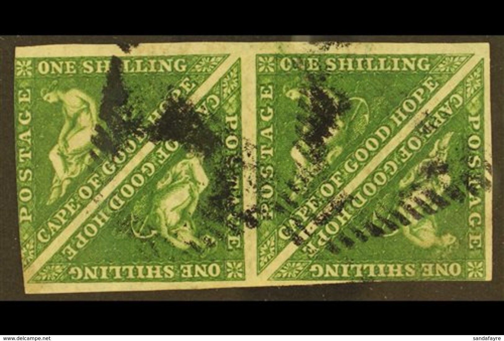 CAPE OF GOOD HOPE 1855 1s Bright Yellow Green, SG 8, Horizontal Block Of 4, Good To Fine Used, Just Clear At Lower Right - Unclassified