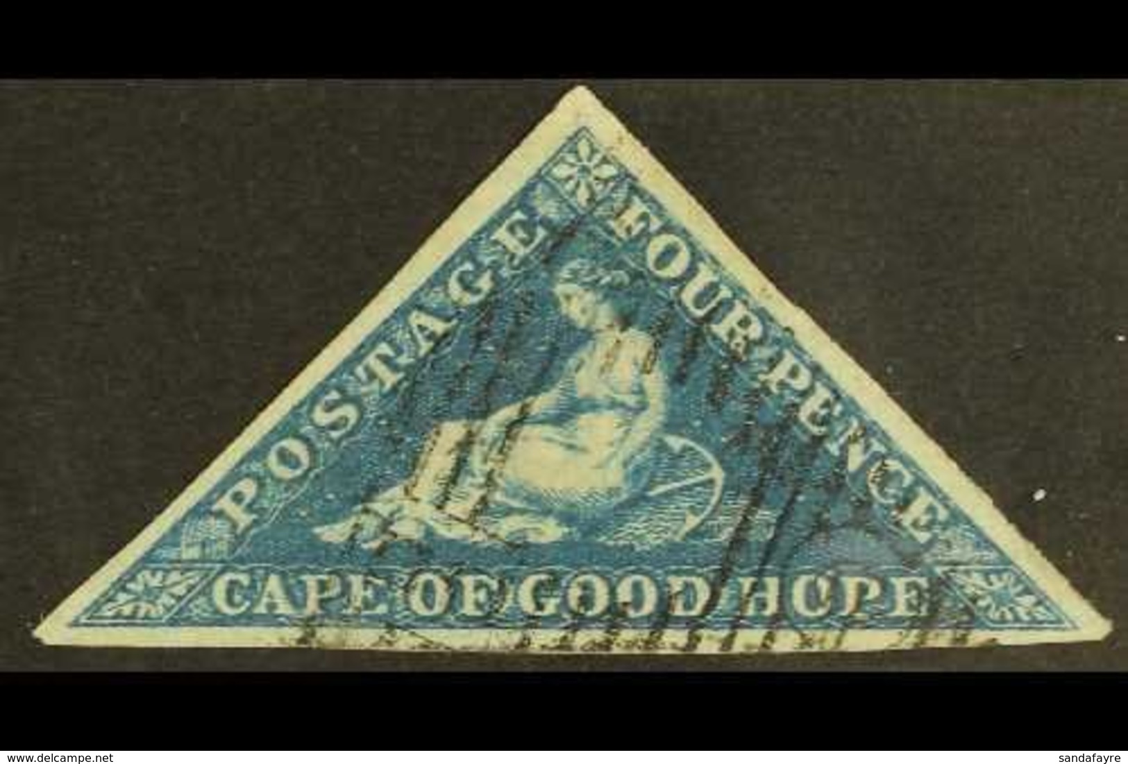 CAPE OF GOOD HOPE 1853 4d Deep Blue On Deeply Blued Paper Triangular, SG 2, Very Fine Used With 3 Large Margins & Crisp  - Unclassified