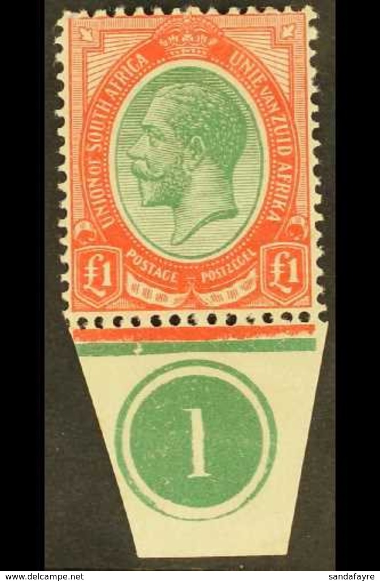 1913-24 £1 Green & Red,SG 17, Mint Very Lightly Hinged With Margin At Base With Plate Number. For More Images, Please Vi - Unclassified