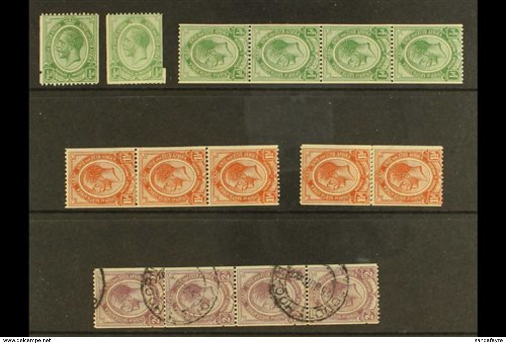 1913-24 Coil Stamps Range Incl. ½d With Perf Hole At Side, Miscut Example, Never Hinged Mint Strip Of 4, 1½d Strip Of 3, - Non Classés