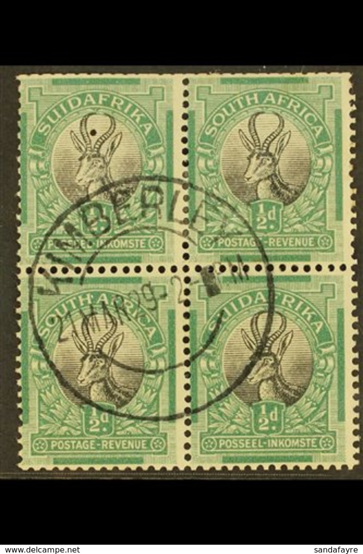 1927 ½d Black And Green Perf 13½x14, SG 30e, Block Of Four With Neat Kimberley Cds, The Lower Pair Fine, Upper Pair Perf - Non Classés