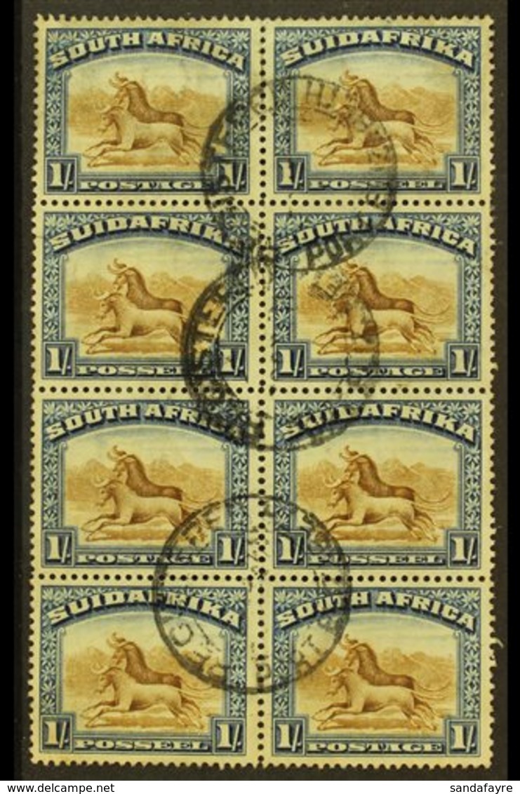 1927-30 1s Brown & Deep Blue, Perf 14x13½, BLOCK OF EIGHT (2x4), SG 36a, Some Light Staining, Otherwise Fine Used With " - Unclassified