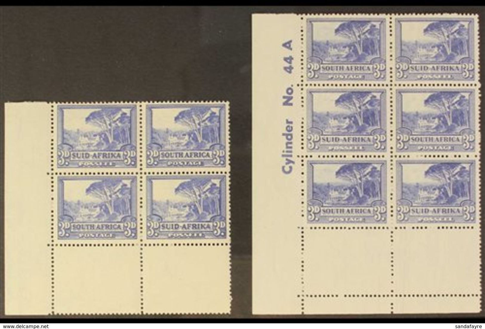 1940-1949 MATCHING VARIETIES. 1933-48 3d Ultramarine (issue 5), SG 59, Very Fine Mint Lower Left Corner BLOCK Of 4 With  - Unclassified