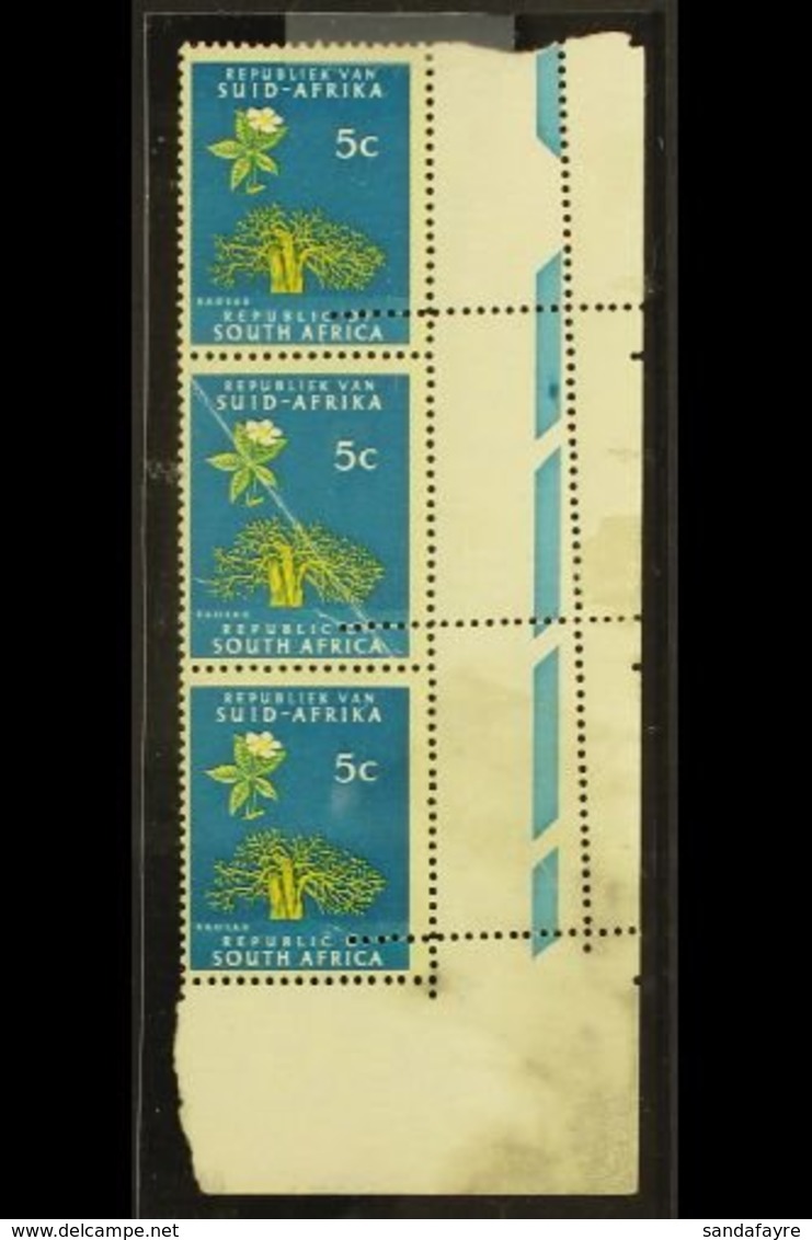 1962-74 5c Orange Yellow & Greenish Blue, SG B244, Vertical Strip Of 3 From Lower Right Pane Quarter, Badly Misperforate - Unclassified