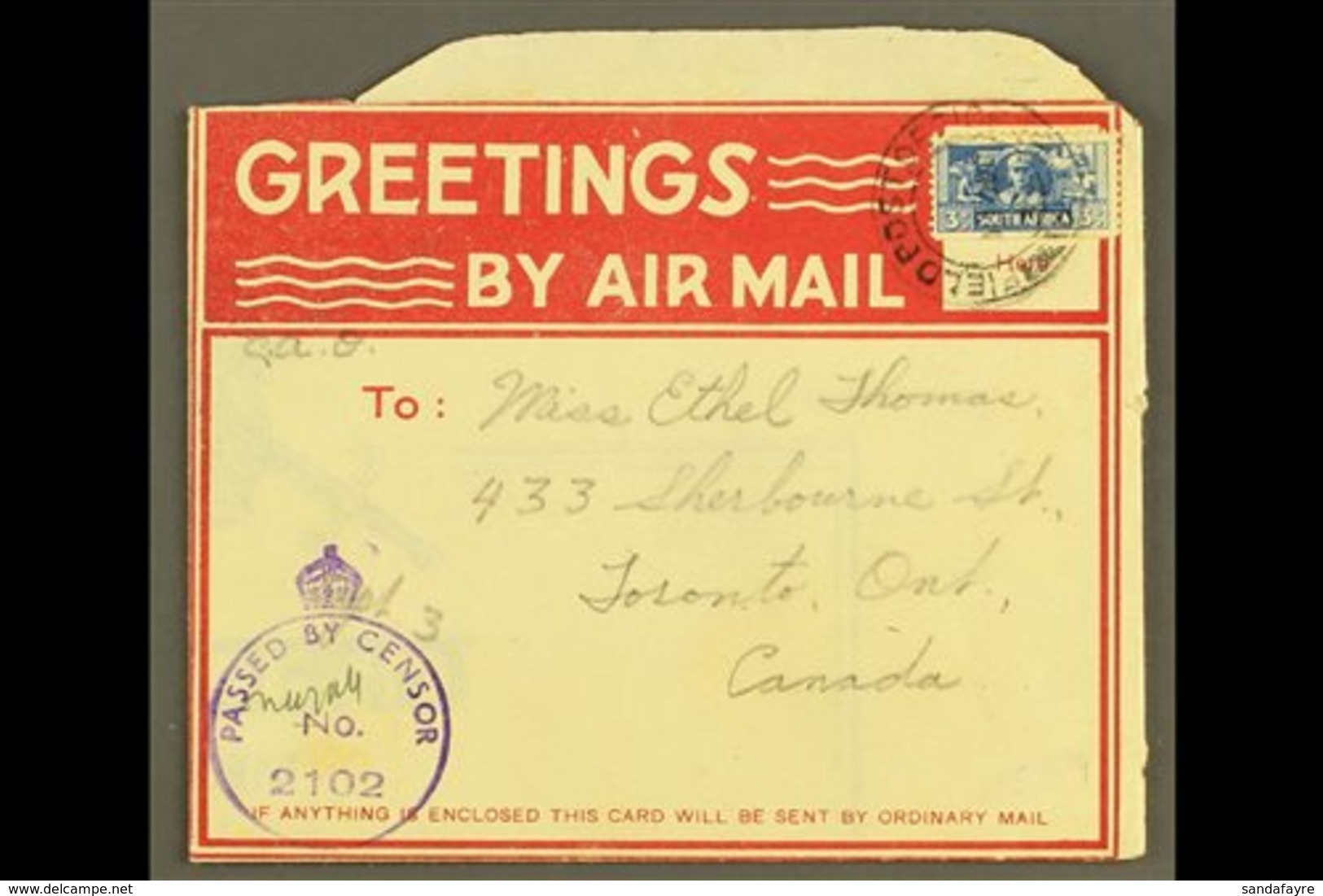 AEROGRAMME 1945(?) "Greetings From H.M. Middle East Forces" Christmas Air Letter, Printed Red Frame On Front With 3d Ban - Unclassified