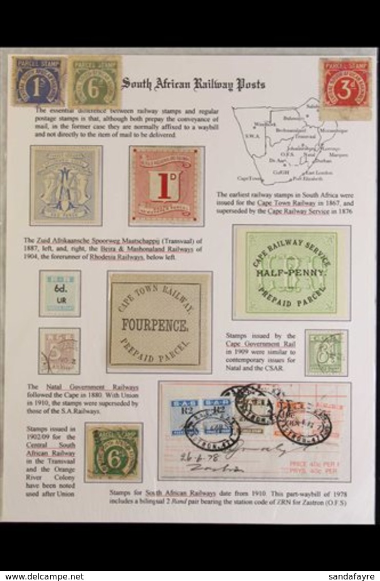 LOCAL RAILWAY PARCEL STAMPS. An Attractive Collection Written Up On A Page, Includes ZASM (Transvaal) 1887 6d Mint, Beir - Ohne Zuordnung