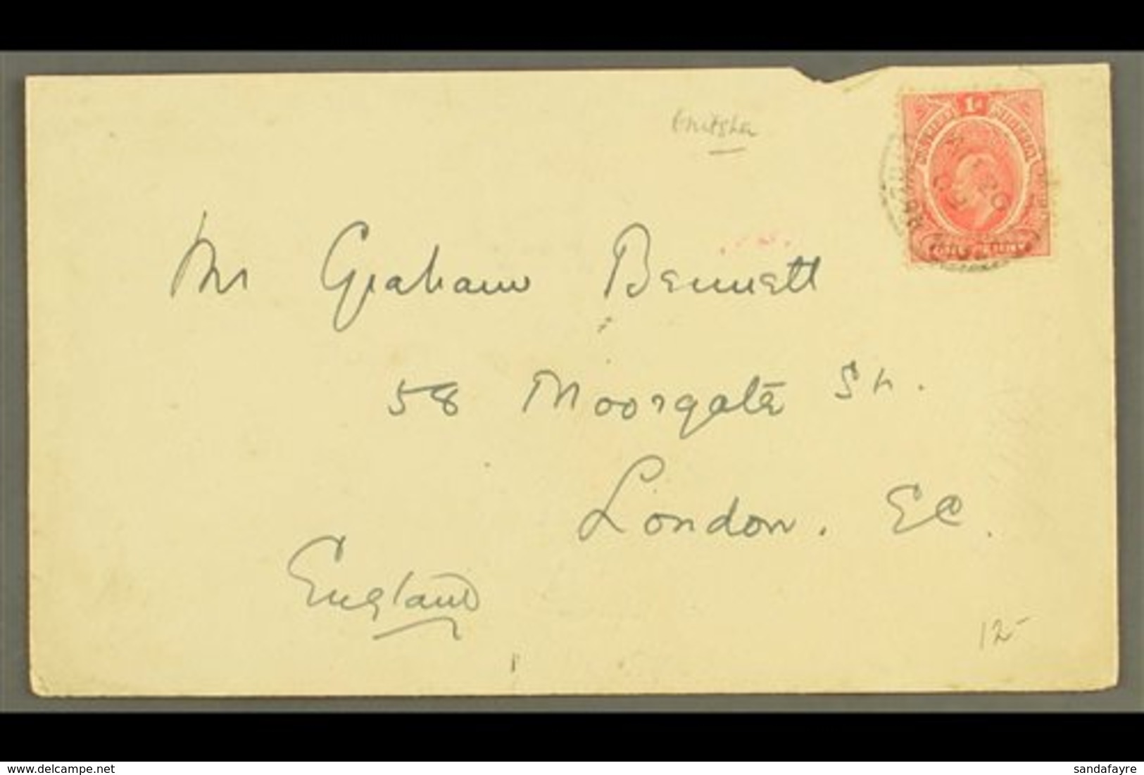 1909 Cover To UK Franked Ed VII 1d Tied By Scarce If Somewhat Indistinct INITSHA Cds. For More Images, Please Visit Http - Nigeria (...-1960)