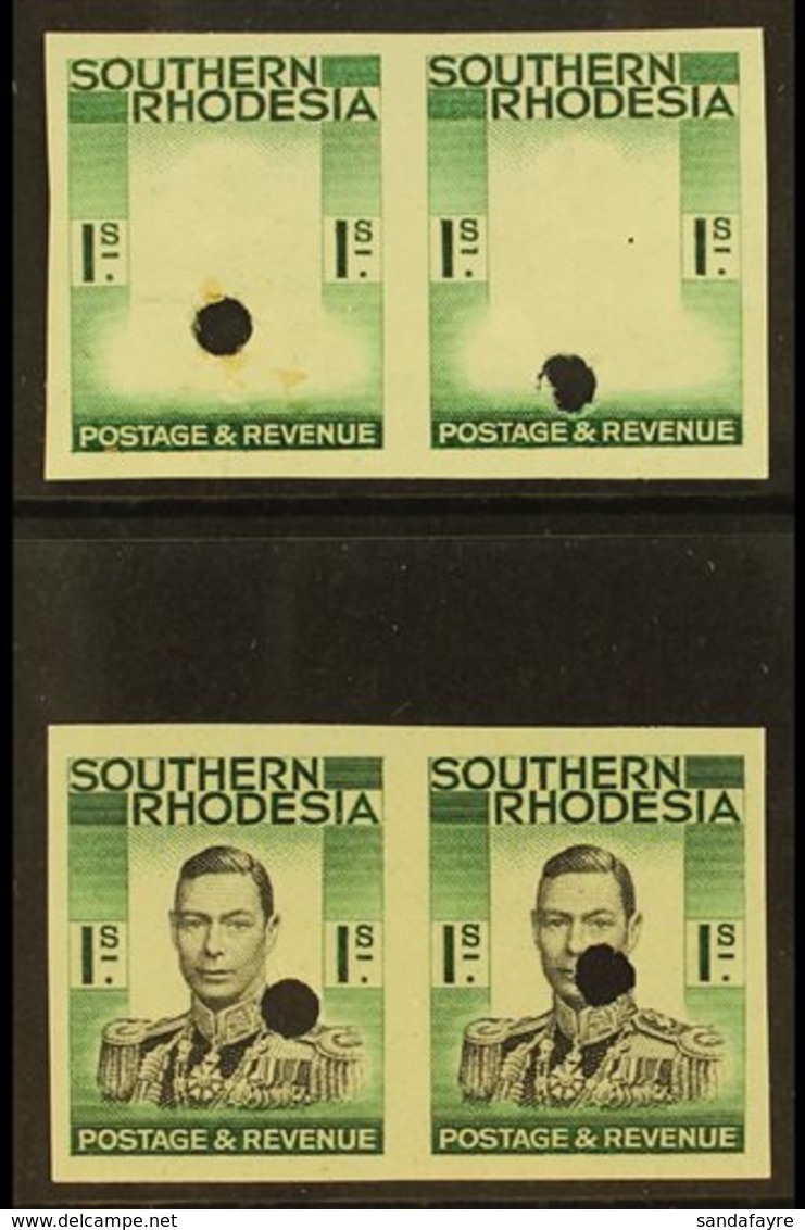 1937 1s IMPERFORATE Plate Proofs Ex Waterlow Archive, Two Pairs On Gummed Paper With Security Punctures, One In Frame On - Südrhodesien (...-1964)