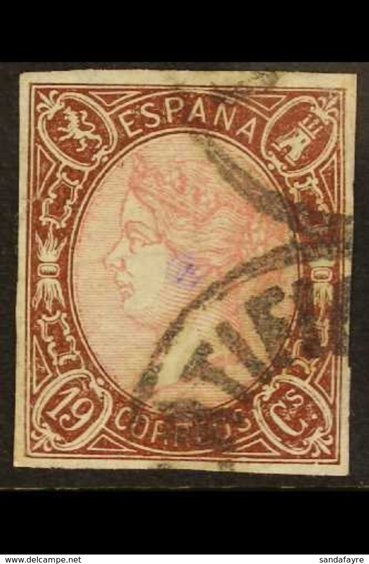 1865 19c Rose And Brown Imperf, SG 83 (Edifil 71) Used With 4 Margins, Small Violet Owners Mark Shows At Front. Cat £850 - Autres & Non Classés