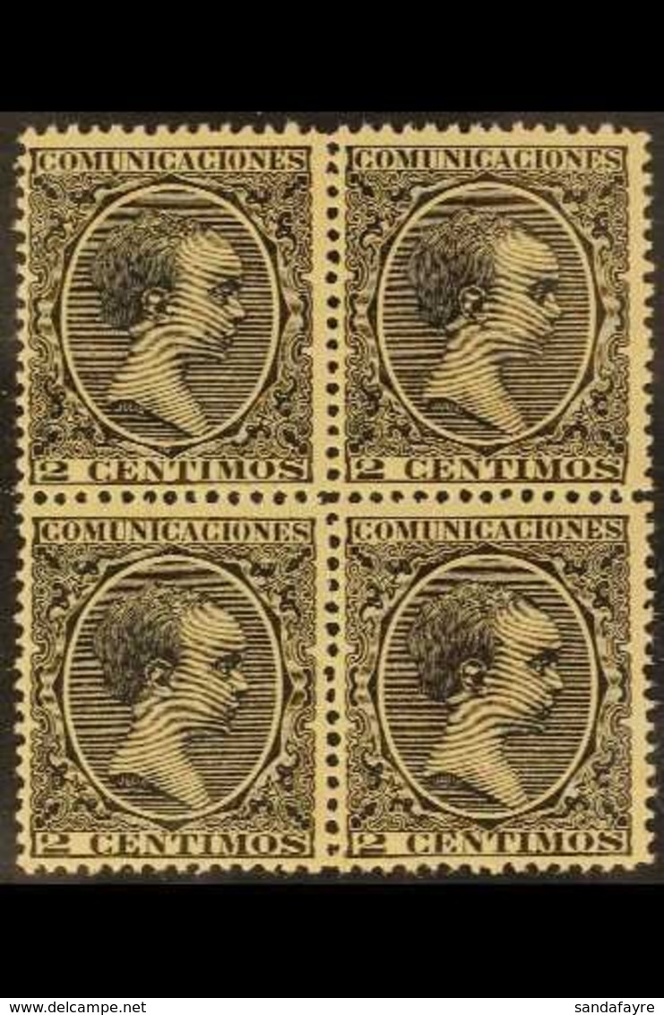 1899 2c Black Alfonso XIII, SG 289 (Edifil 214), Never Hinged Mint BLOCK OF FOUR With Excellent Centering For This Issue - Other & Unclassified