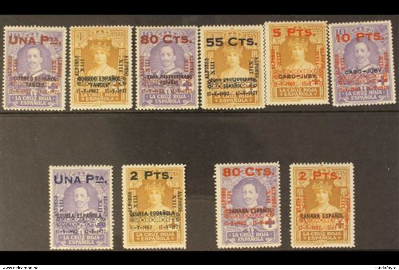 1927 25th Anniv Of Coronation / Red Cross Ovpts On Spanish Offices, SG 460/9, Very Fine And Fresh Mint (10 Stamps) For M - Other & Unclassified
