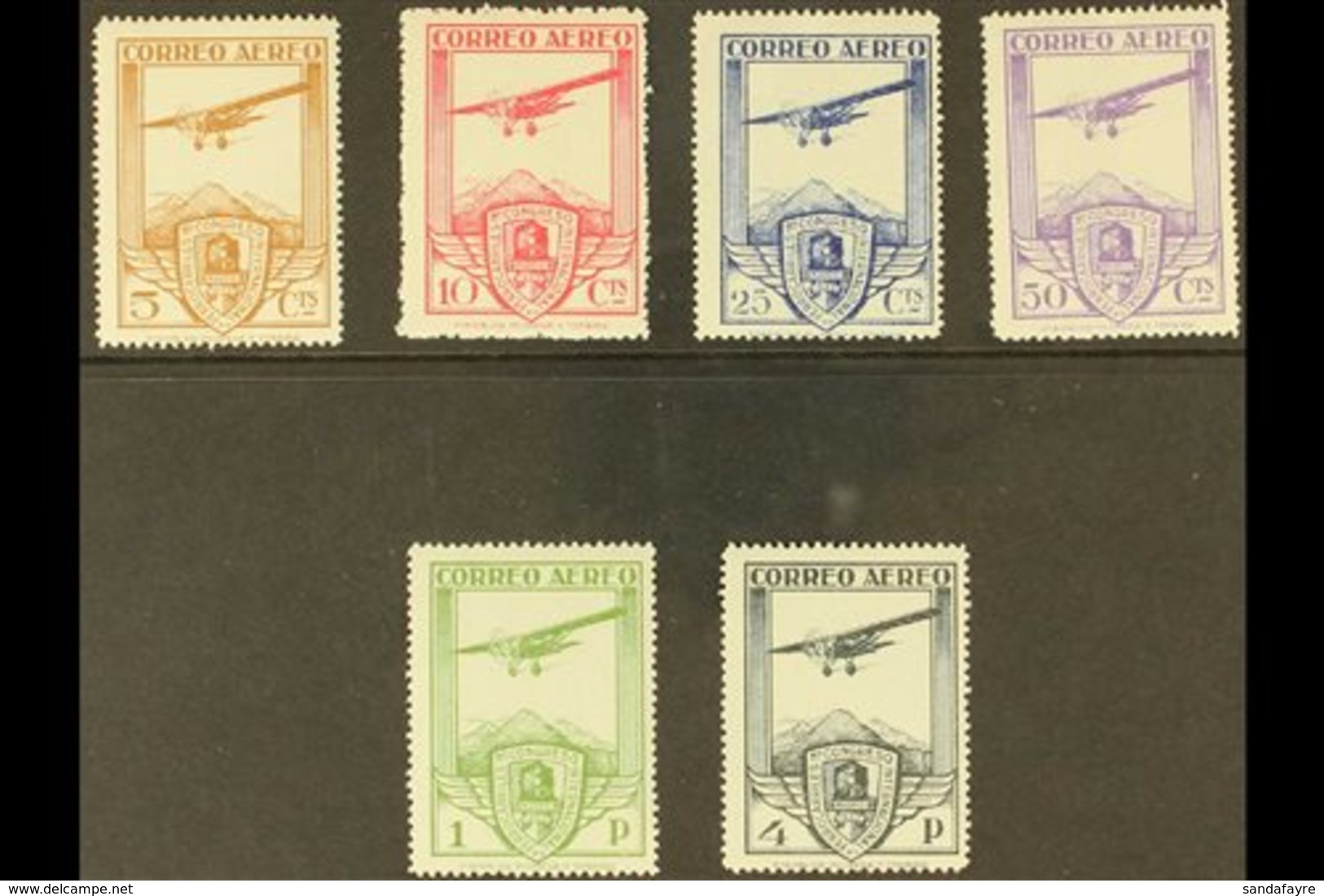 1930 Railway Congress Complete Air Set With "A000,000" (SPECIMEN) Control Figures on Back, Edifil 483N/88N (as SG 547/52 - Altri & Non Classificati