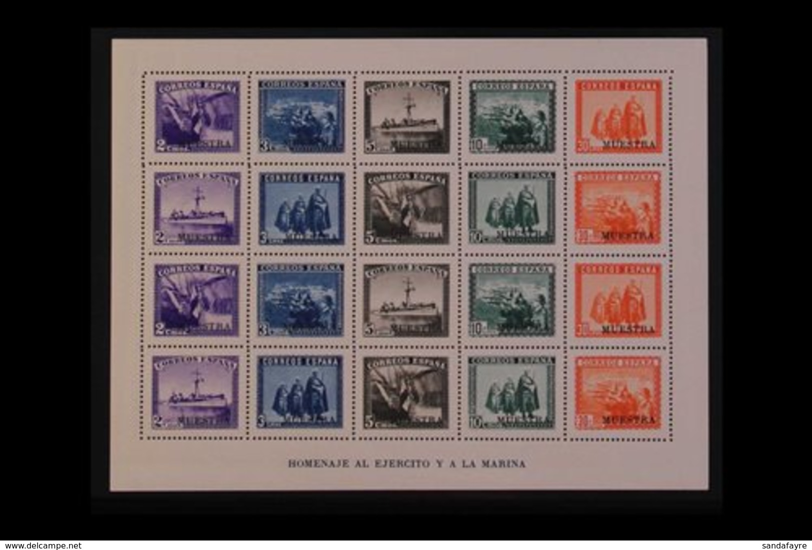 1938 (July) Honouring Army And Navy Complete Sheetlet Overprinted "MUESTRA", SG MS925 (Edifil 850), Never Hinged Mint. F - Autres & Non Classés