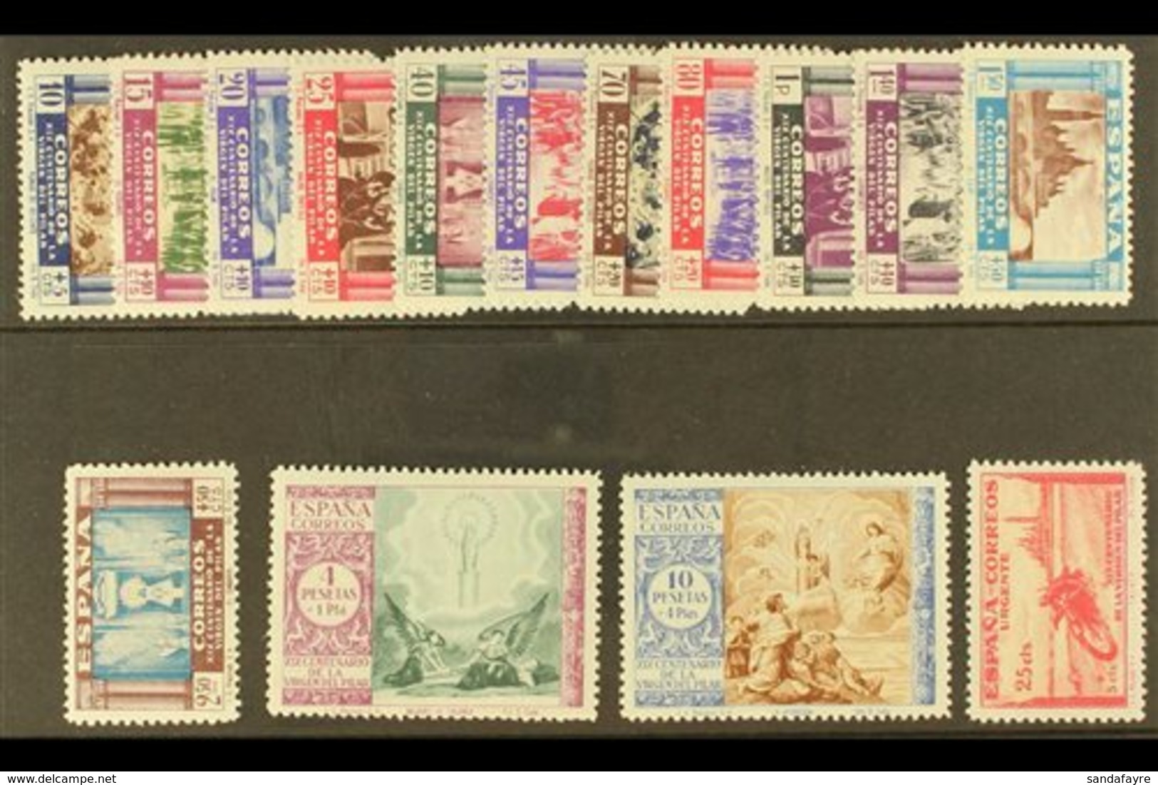 1940 Virgin Of El Pilar Complete Postage Set And Express Stamp All With '000,000' (SPECIMEN) Control Figures On Back, Ed - Other & Unclassified