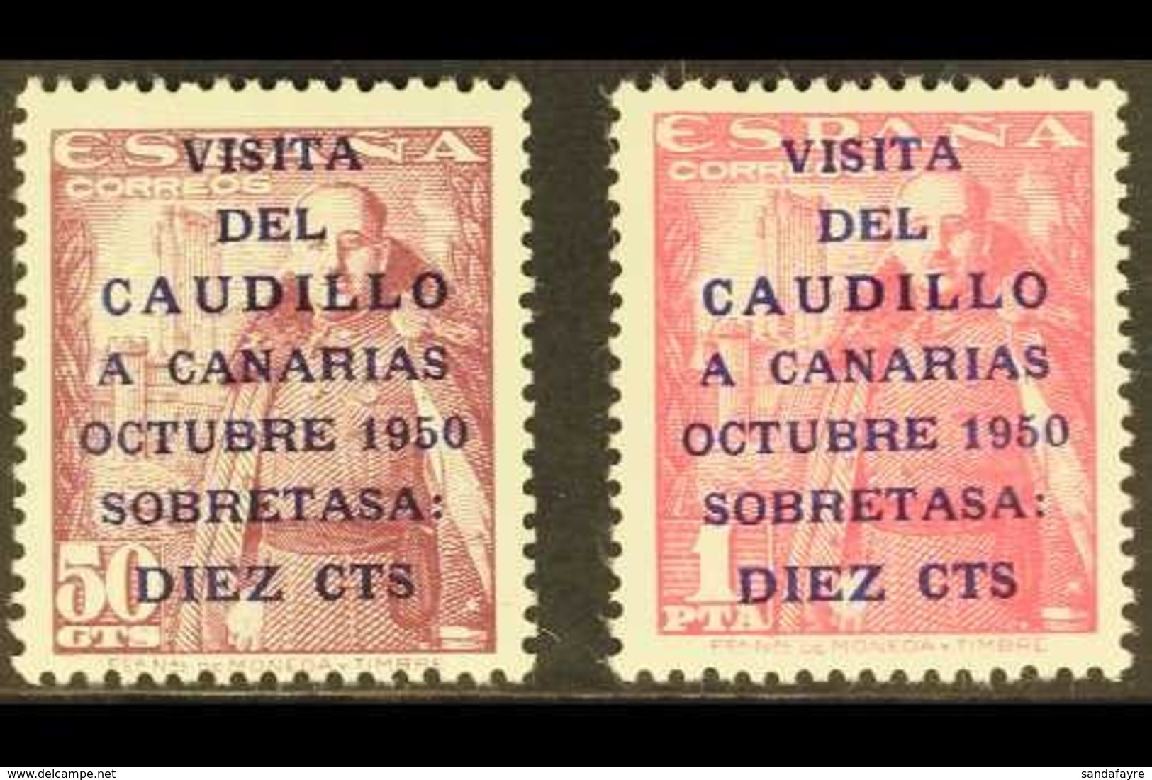 1951 General Franco's Canary Island Visit Overprints With "Caudillo" 16½mm Long (SG 1149A/50A, Michel 985/86, Edifil 108 - Autres & Non Classés