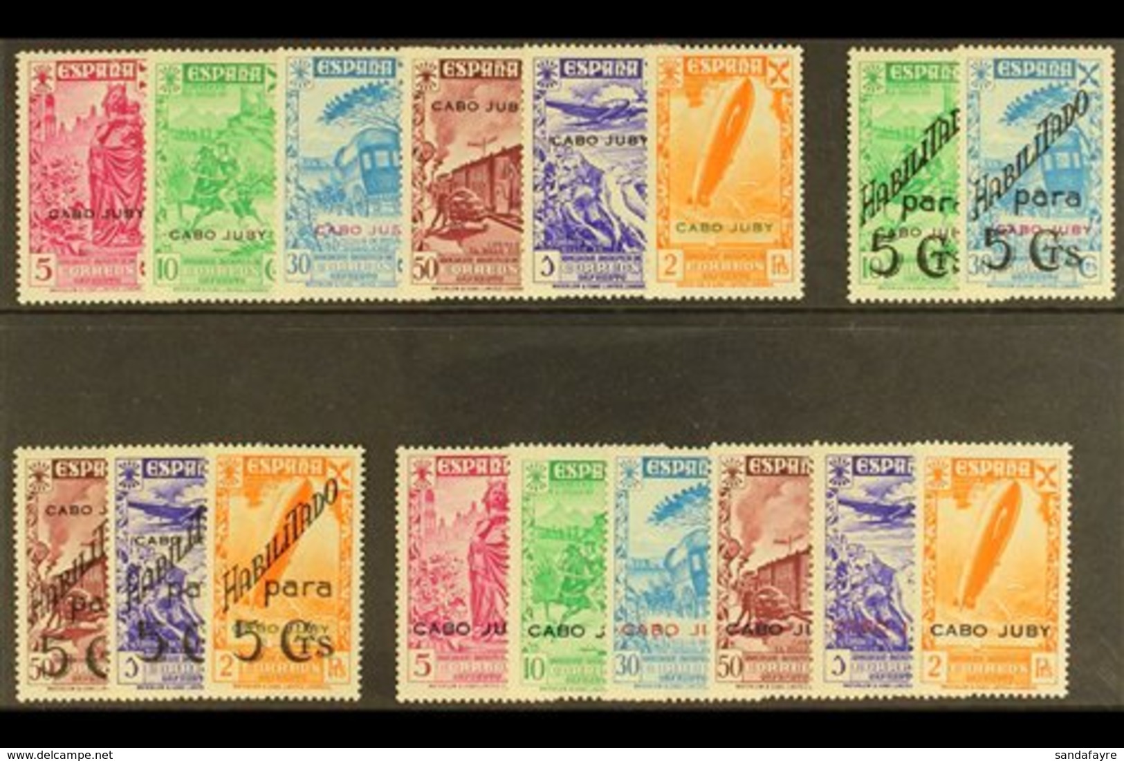 CAPE JUBY CHARITY 1938 Set Hinged, 1941 Set Never Hinged & 1943 Set Hinged, Edifil 1/17, Very Fine Mint (17 Stamps) For  - Other & Unclassified