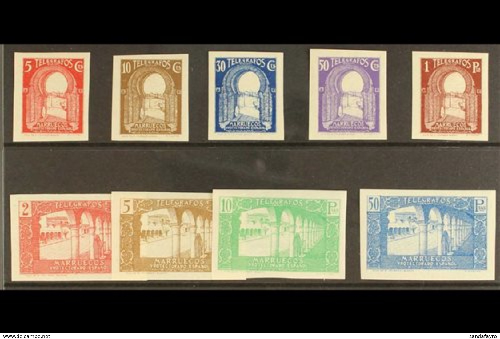 MOROCCO TELEGRAPHS 1938 Views IMPERFORATE Set Complete, Barefoot 63a/71a, Never Hinged Mint. Extremely Scarce (9 Stamps) - Other & Unclassified