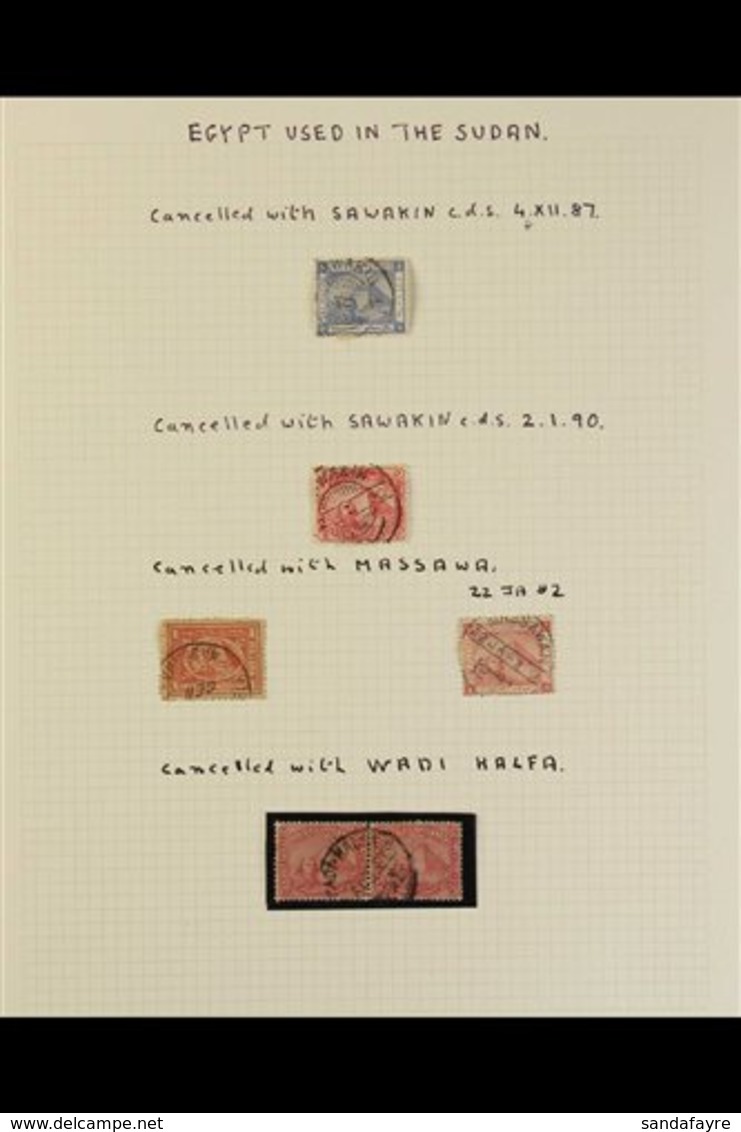 EGYPT USED IN SUDAN. 6 Egyptian Pyramid Stamps (incl Pair) Each Cancelled With Fine Sudanese Pmks From Sawakin, Massawa  - Soudan (...-1951)