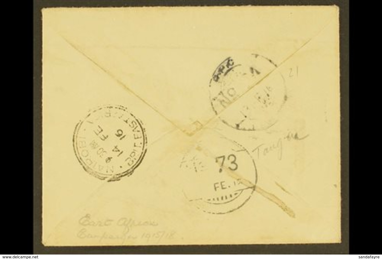 1916 EAST AFRICA CAMPAIGN. 1916 (Feb) Stampless Censored 'On Active Service' Cover Addressed To Nairobi, Bearing On Reve - Tanganyika (...-1932)