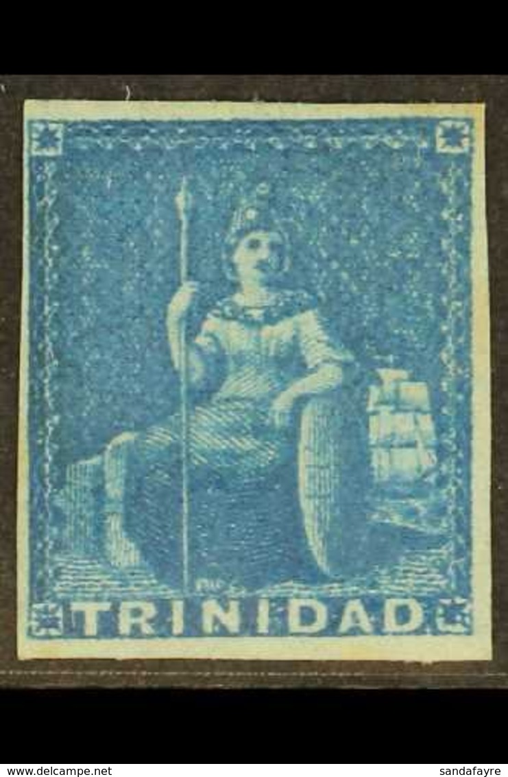 1851 (1d) Deep Blue On Blued Paper Britannia, SG 4, Mint Lightly Hinged With 4 Margins & Lovely Fresh Appearance. For Mo - Trinidad & Tobago (...-1961)