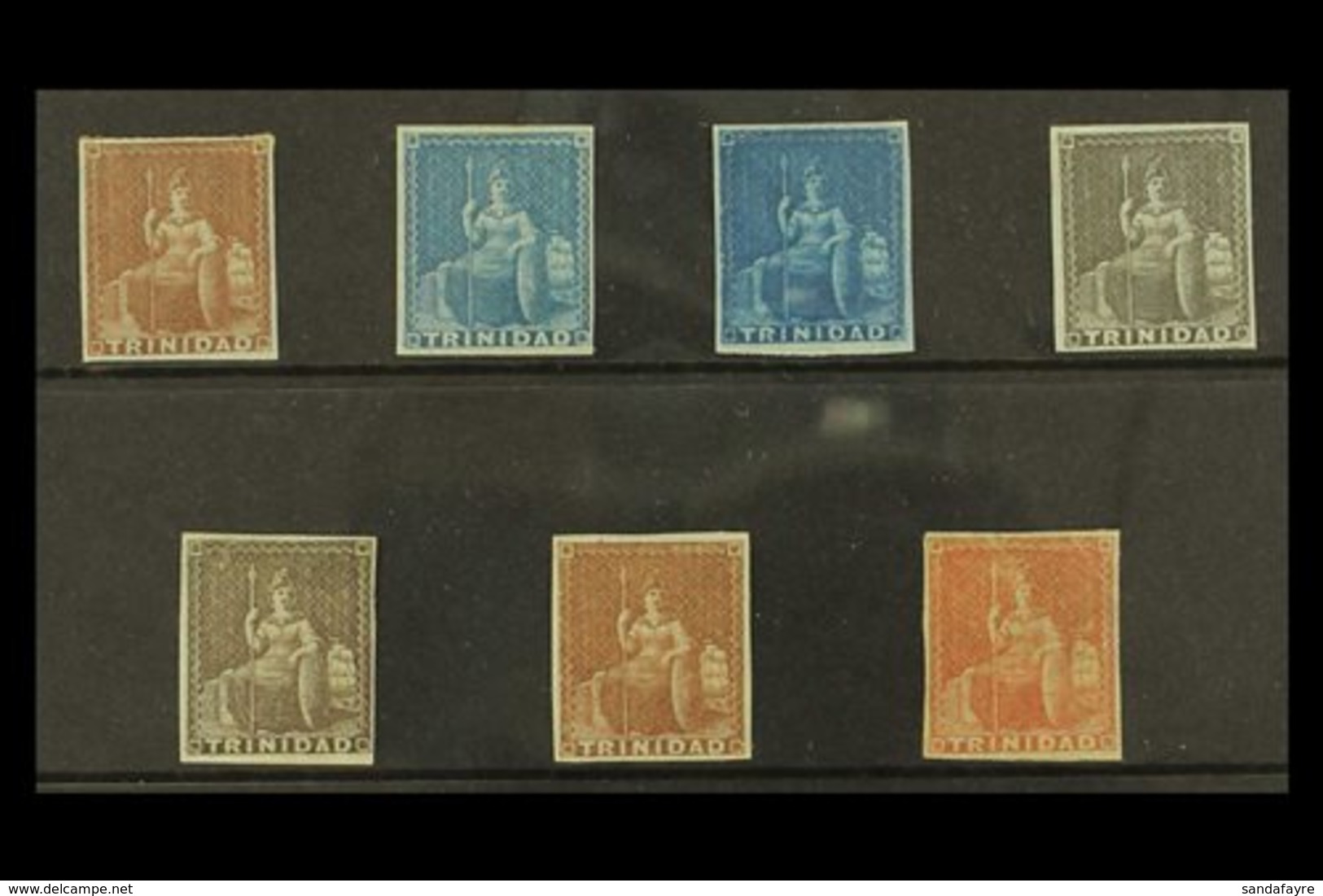 1851-55 Complete Imperf "blued Paper" Set, SG 2/8, All With 4 Clear Margins, Very Fine Mint Set (7 Stamps) For More Imag - Trinidad Y Tobago