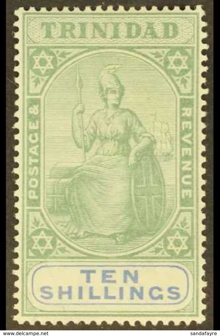 1896 10s Green And Ultramarine "Britannia", SG 123, Very Fine Mint. Lovely! For More Images, Please Visit Http://www.san - Trinidad & Tobago (...-1961)