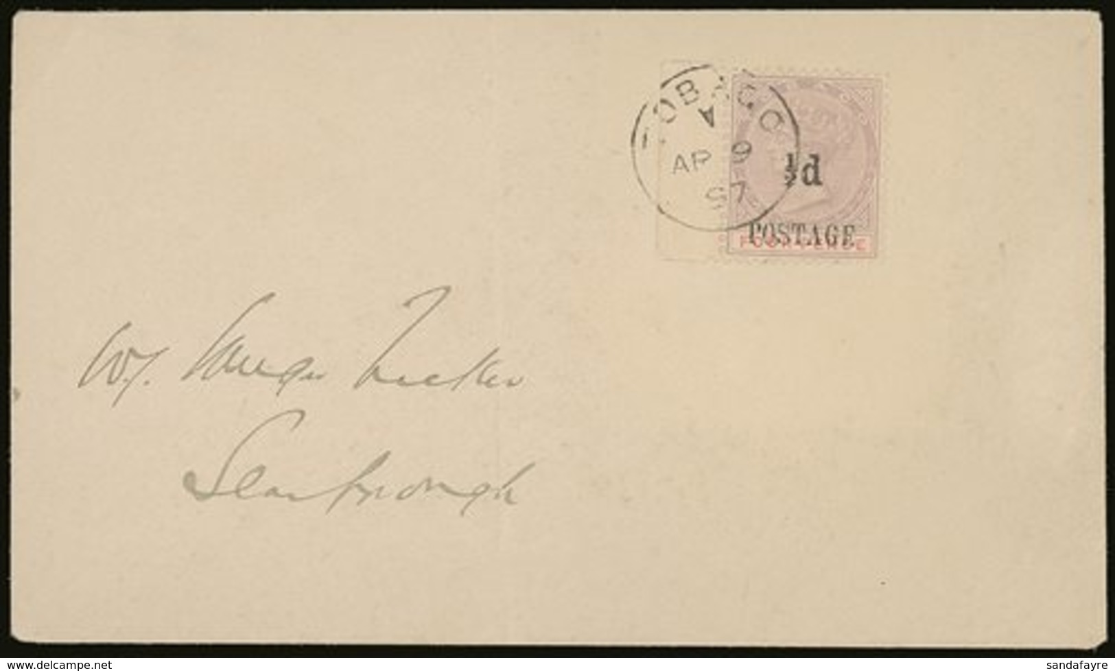 1897 ½d On 4d Lilac And Carmine, SG 33, Tied By Crisp Tobago Cds To Local Scarborough Cover With Inverted  "A" Code Cds. - Trinidad & Tobago (...-1961)