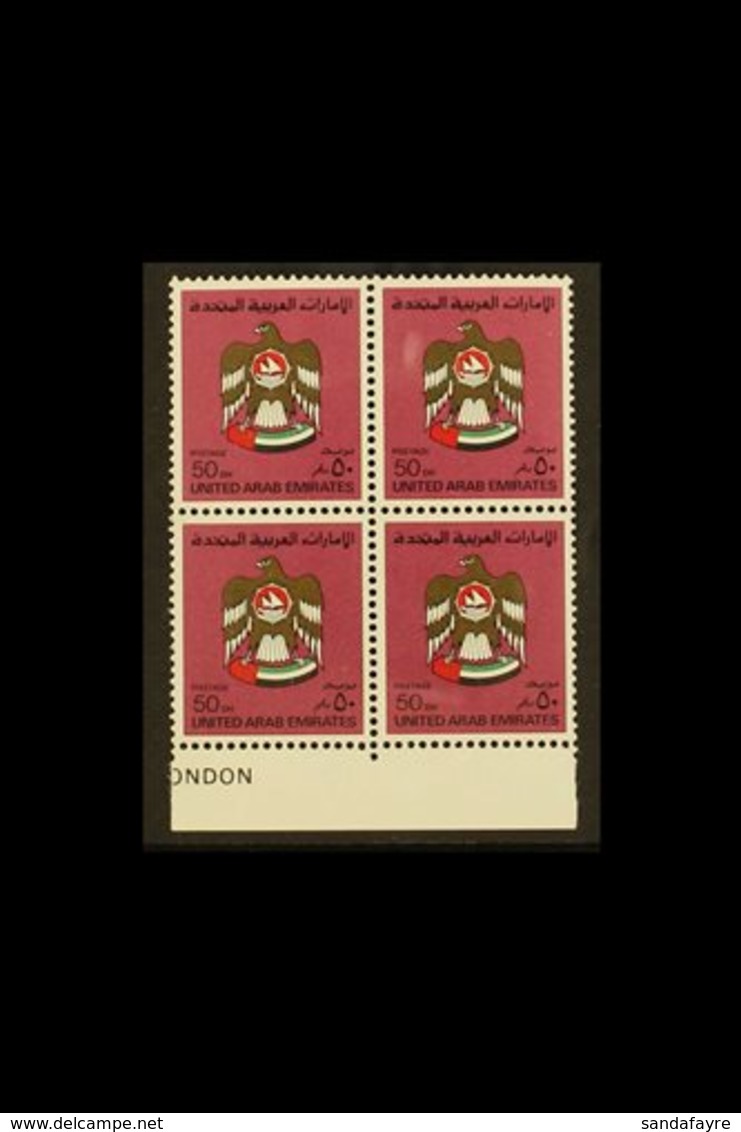 1986 50d Deep Claret, SG 151a, Never Hinged Mint Marginal Block Of 4. Lovely Item. (4 Stamps) For More Images, Please Vi - Autres & Non Classés