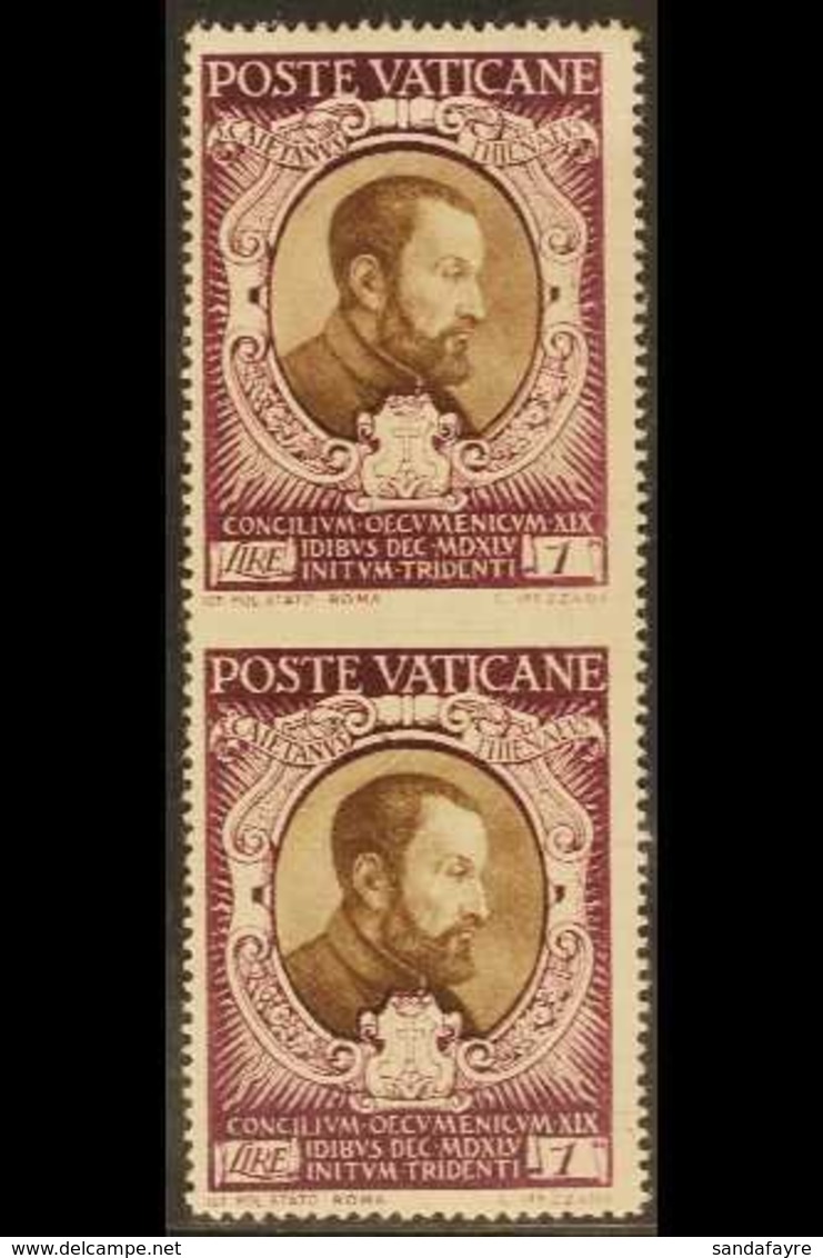 1946 1L Sepia & Purple "St Cajetan Of Thiene" Vertical Pair IMPERF IN-BETWEEN VARIETY, Sass 114L, Never Hinged Mint For  - Altri & Non Classificati