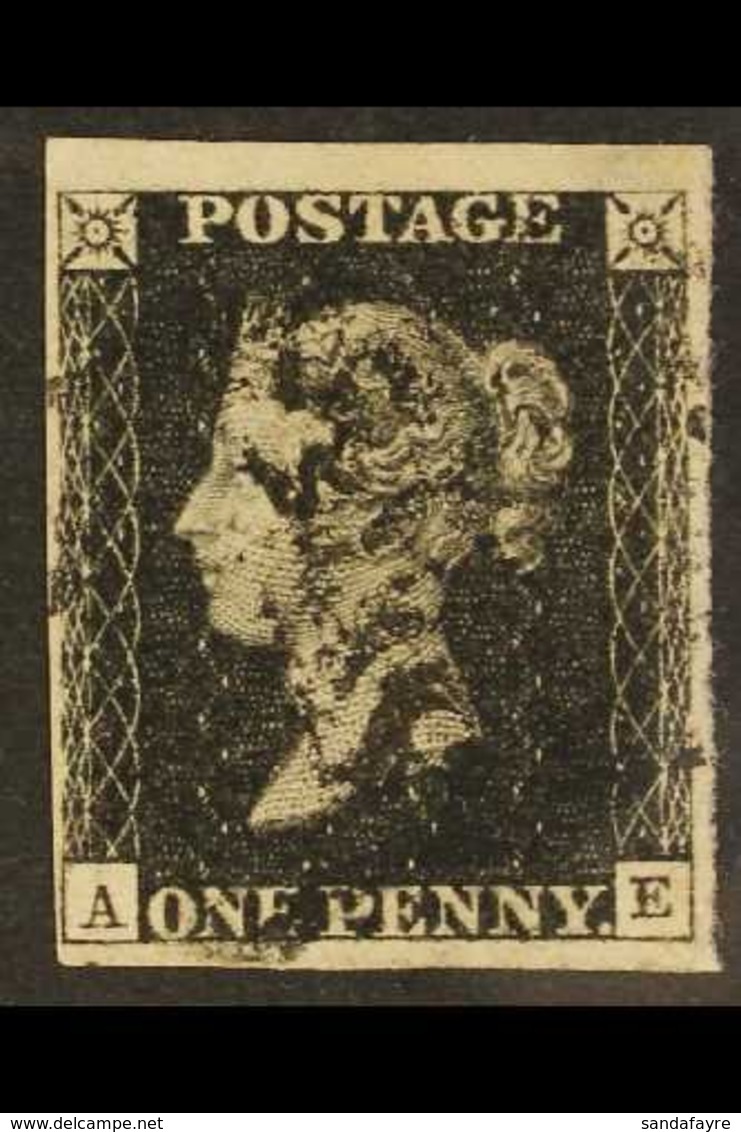 1840 1d Black 'AE' Plate 5, SG 2, Used With 4 Good To Huge Margins & Black MC Cancellation. For More Images, Please Visi - Unclassified