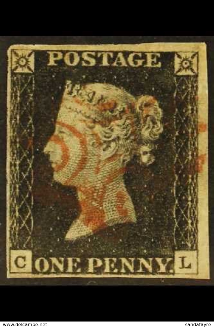 1840 1d Black 'CL' Plate 2, SG 2, Used With 4 Small To Very Large Margins & Red MC Cancellation. For More Images, Please - Non Classés