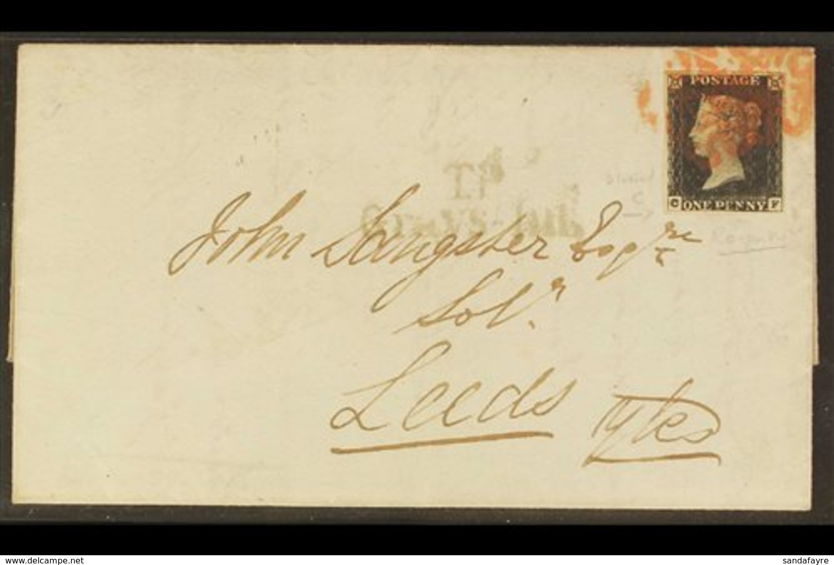 1840 1d Intense Black 'CF' From Plate 1b  With Burr Rub (Spec AS4g) With 4 Good Neat Margins, Tied Red MC Cancels To An  - Unclassified