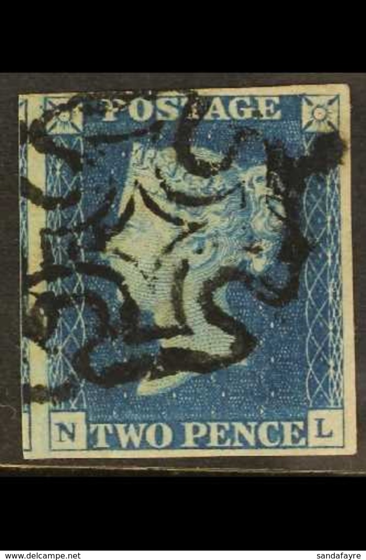 1840 2d Deep Blue 'NL' Plate 2, SG 4, Used With 4 Good / Huge Margins (portion Of Adjoining Stamp At Left), Cancelled By - Other & Unclassified