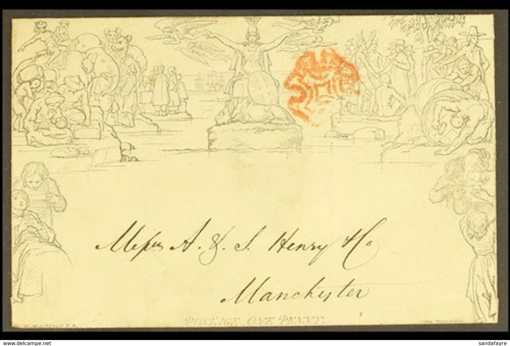 1841 MULREADY ENVELOPE. (Jan 12th) 1d Envelope, (A153) Forme 2, Printed In Black With Red Maltese Cross Cancel To Front, - Other & Unclassified