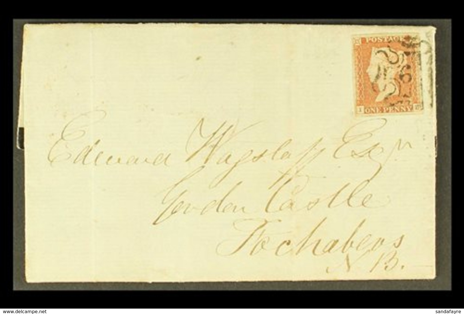 1843 (20 July) EL From Hyde Park Barracks To Fochabers, Scotland Bearing 1d Red- Brown Imperfs With 4 Margins Tied NUMBE - Other & Unclassified