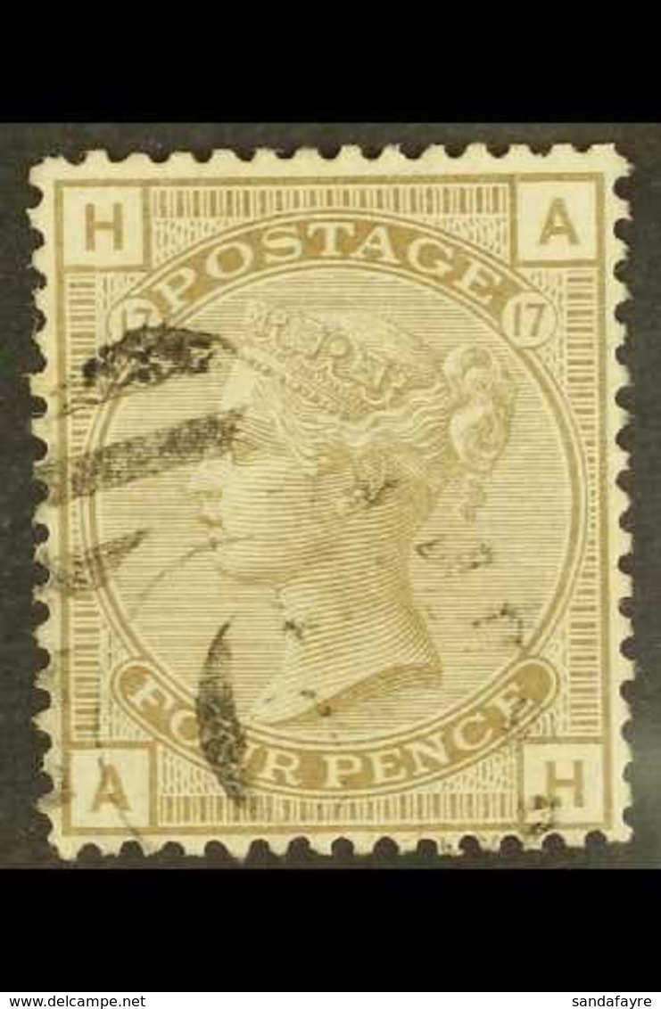 1873-80 4d Grey-brown, Plate 17, Wmk Large Garter, SG 154, Good To Fine Used With Light Cancel, Cat.£550. For More Image - Other & Unclassified