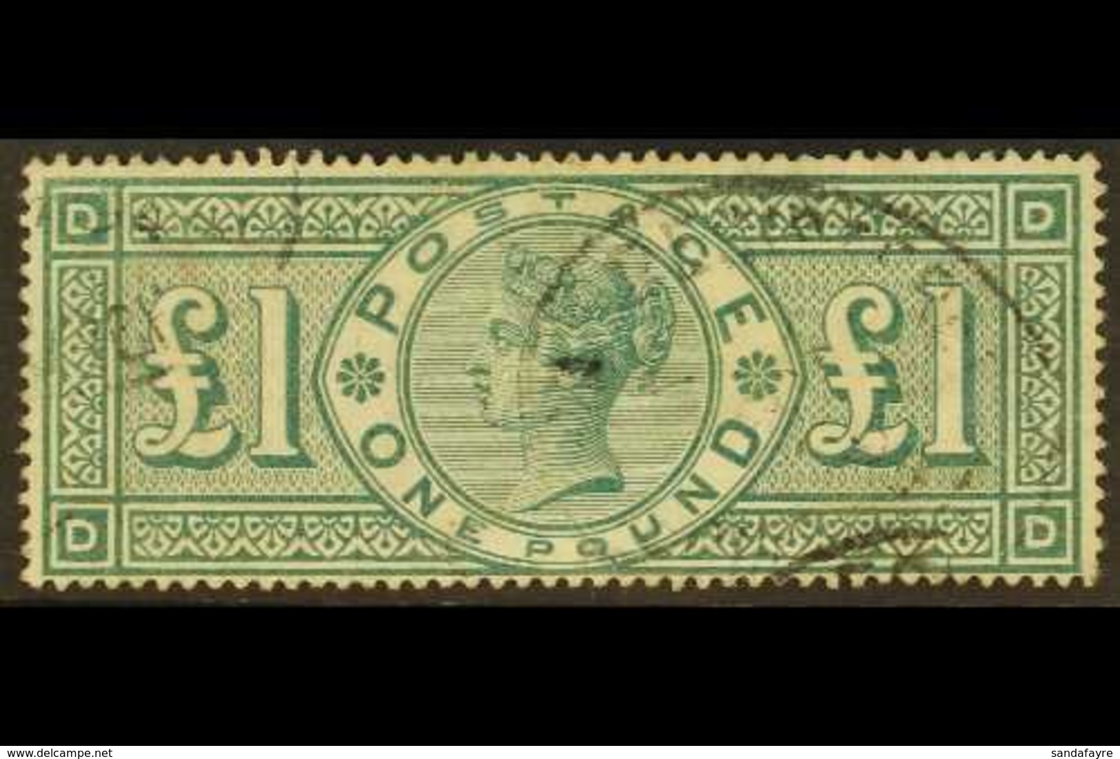 1891 £1 Green, SG 212, Used With Light Registered Oval Cancellations, 1 Short Perf & Pale Red Mark At Upper- Left But Ve - Other & Unclassified